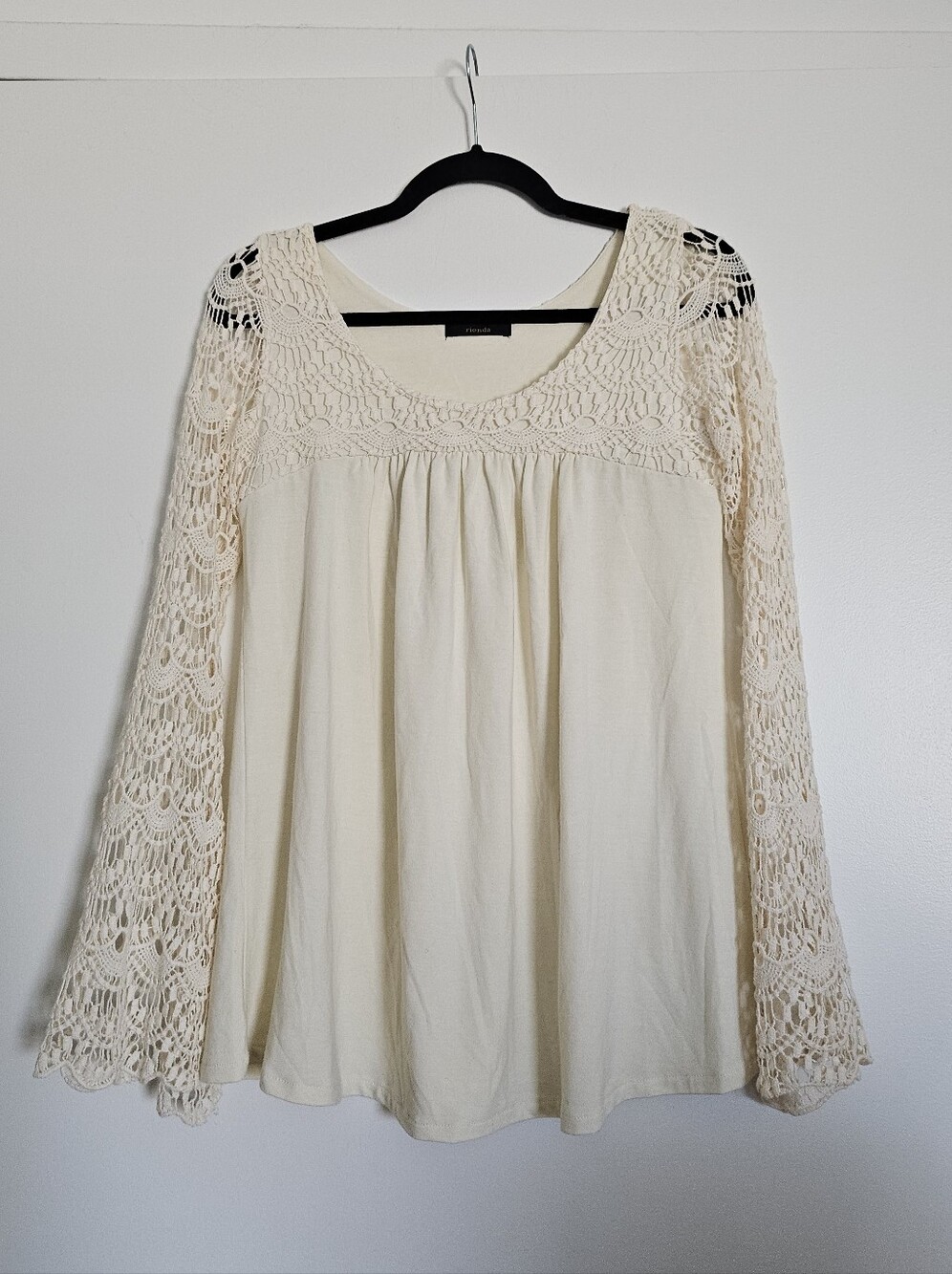 Rienda Gyaru Boho Crochet Sleeve Tunic Babydoll Cream White